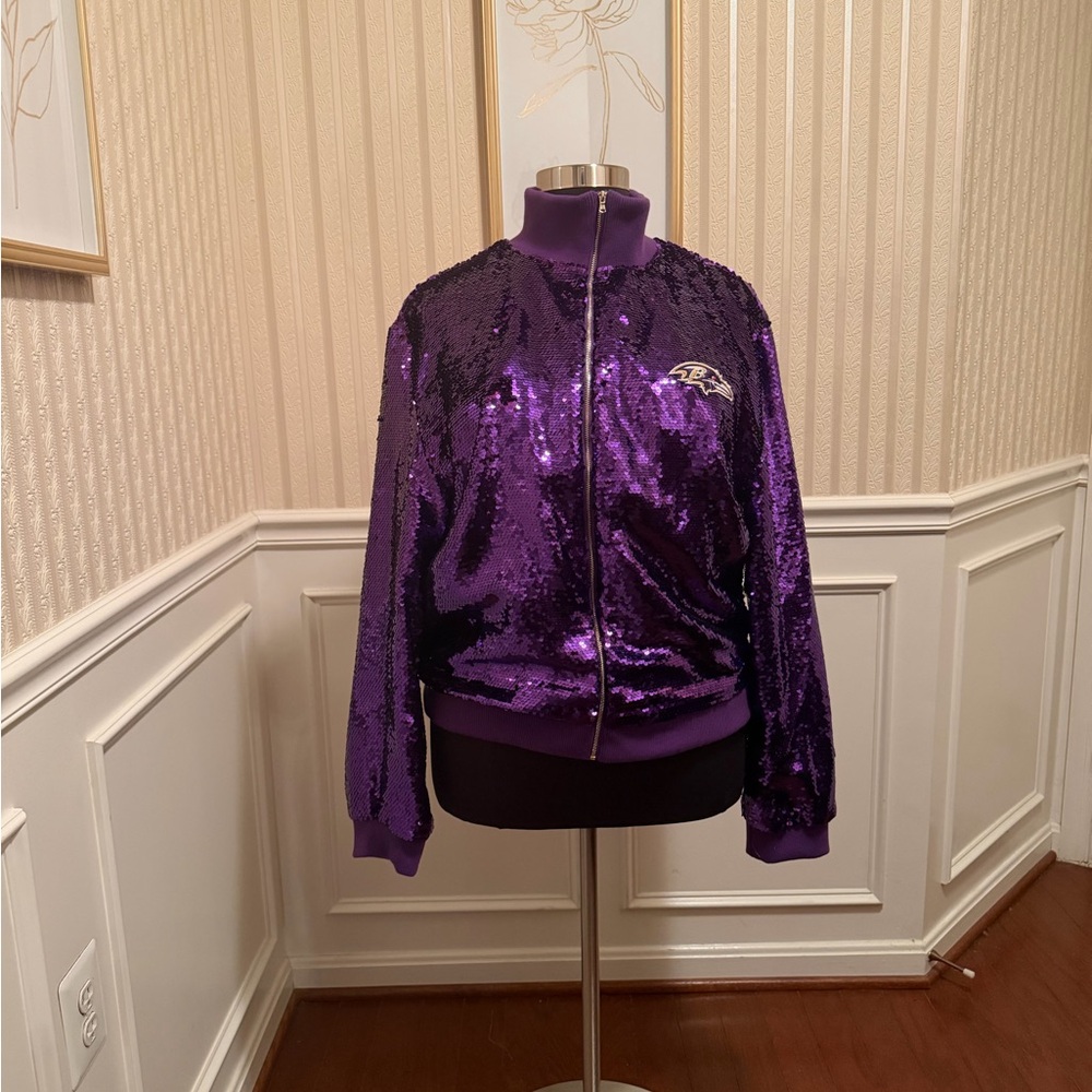 Baltimore Ravens Women's Purple Sequin Bomber Jacket.  HOT ITEM!! NEW w/TAGS!!